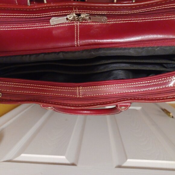 Franklin Covey Red/Burgundy Leather Rolling Luggage/Laptop Bag/Briefcase - Picture 5 of 10